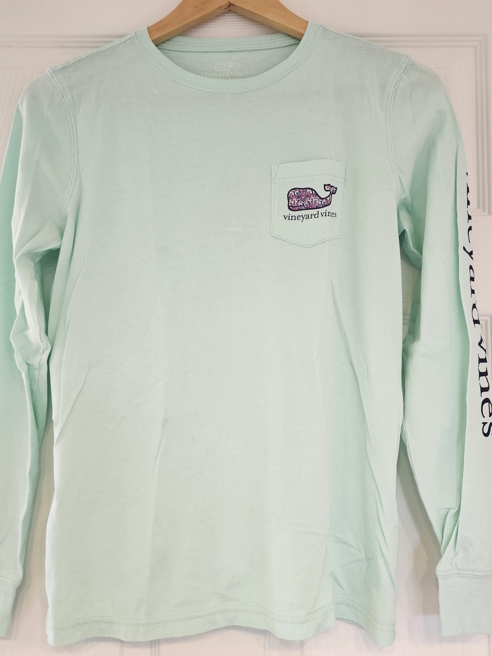 Vineyard Vines Long Sleeve Pocket Tee - Mint Whale Logo
